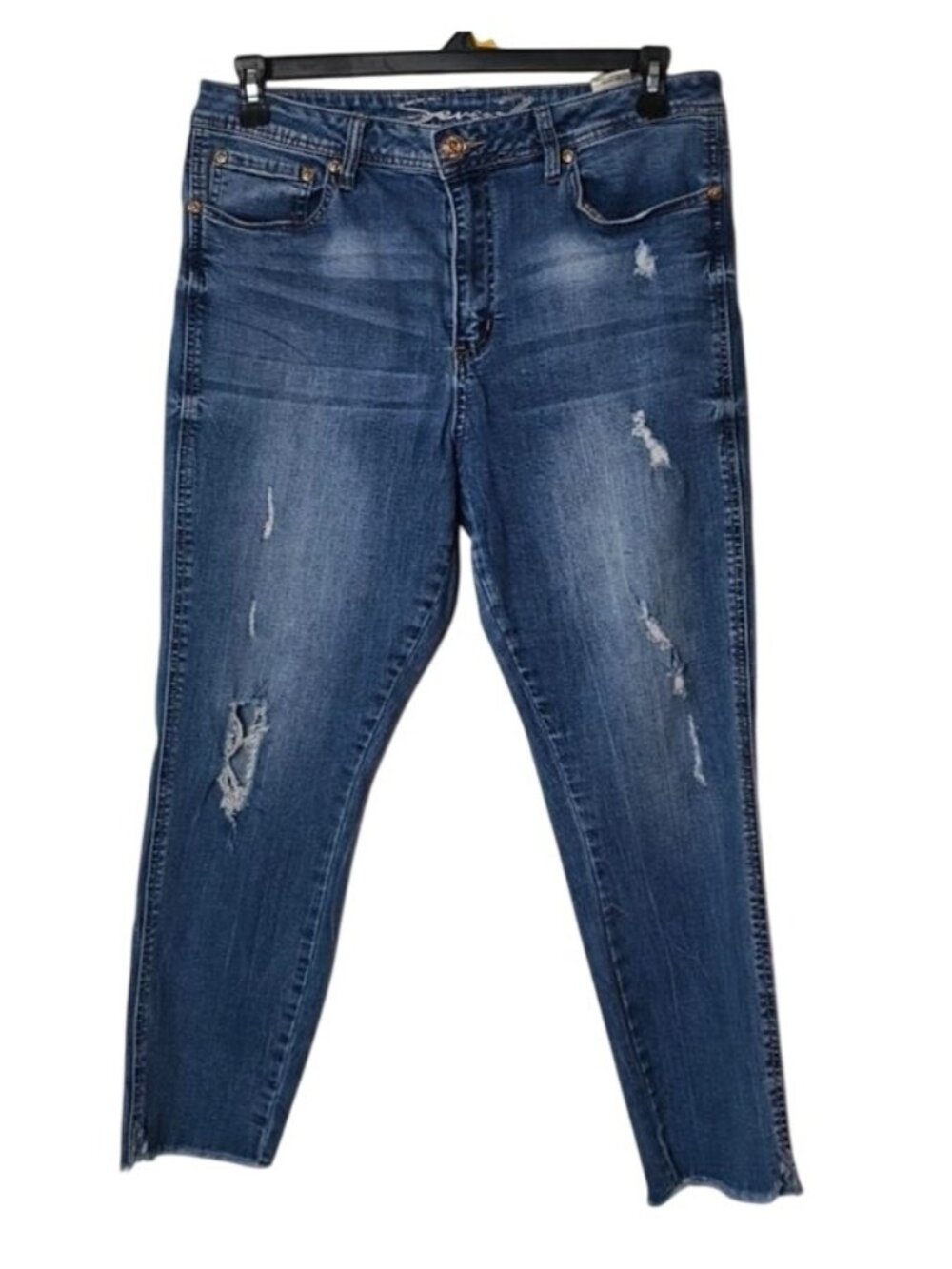 Seven7 Womens 14 Crop Jeans Stretchy Straight-Leg Distressed High Rise Frayed